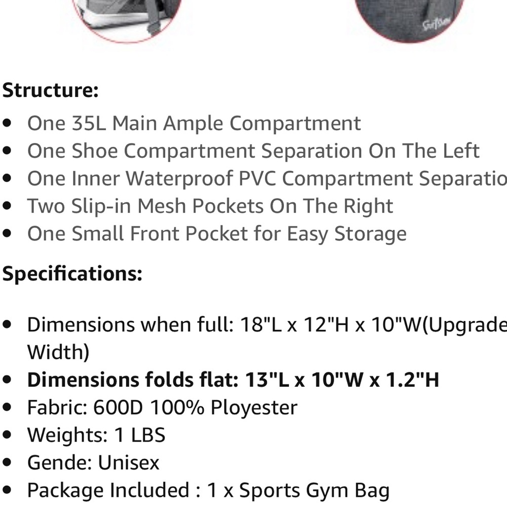 GYM/SPORTS Bag foldable Wet pocket Shoes carrier - Picture 7 of 8